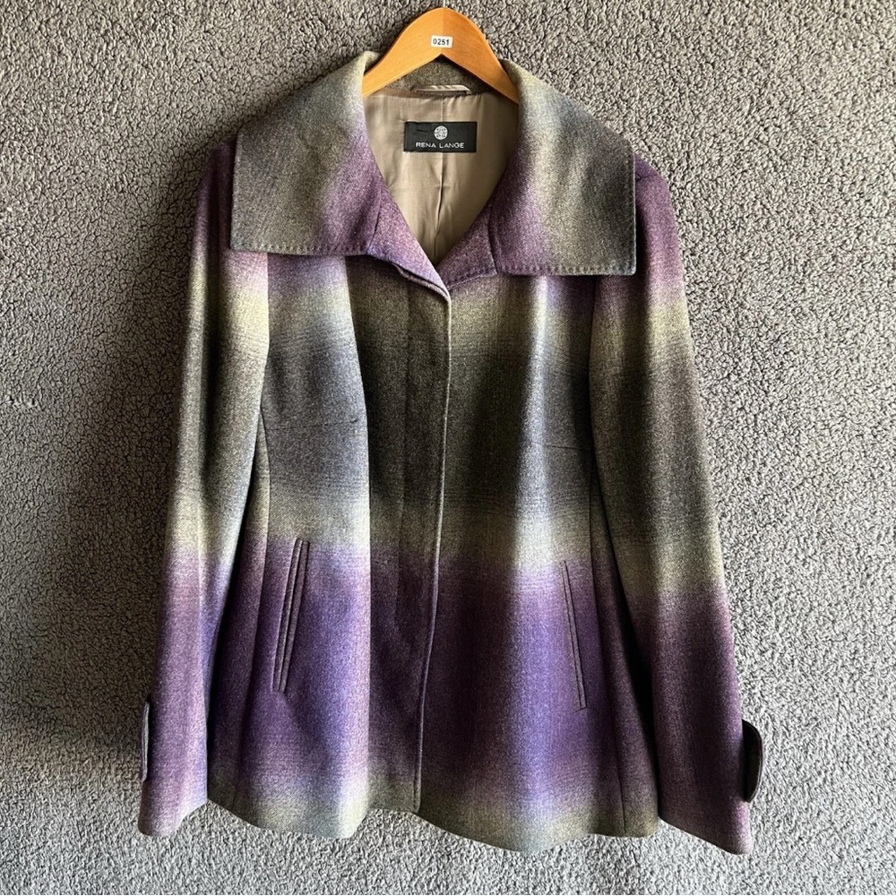 Rena Lange Blazer Jacket Purple Gradient Simple Chic Wool Size 14 Designer